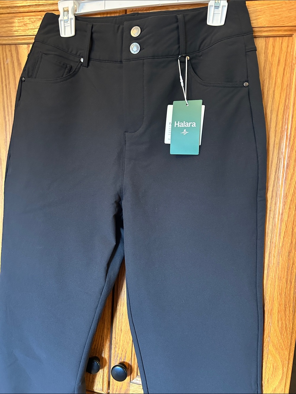 HALARA Women's Black Stretch Chinos with Double-Button Waist